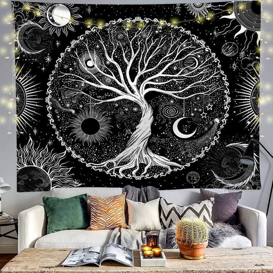 Black Tapestry Tree of Life Tapestry Wall Tapestry Black Aesthetic Tapestry Wall Hanging for Bedroom (60 X 80 Inches)