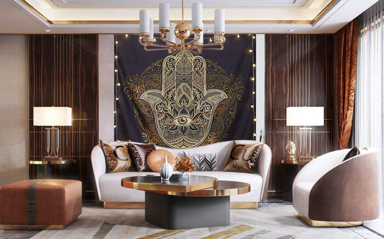 Astronaut Tapestry, Spaceman with Beer Sitting on Universe Outer Space Wall Hanging Tapestry for Bedroom Living Room Dorm. (Trippy Hamsa, 78" L*59" W)