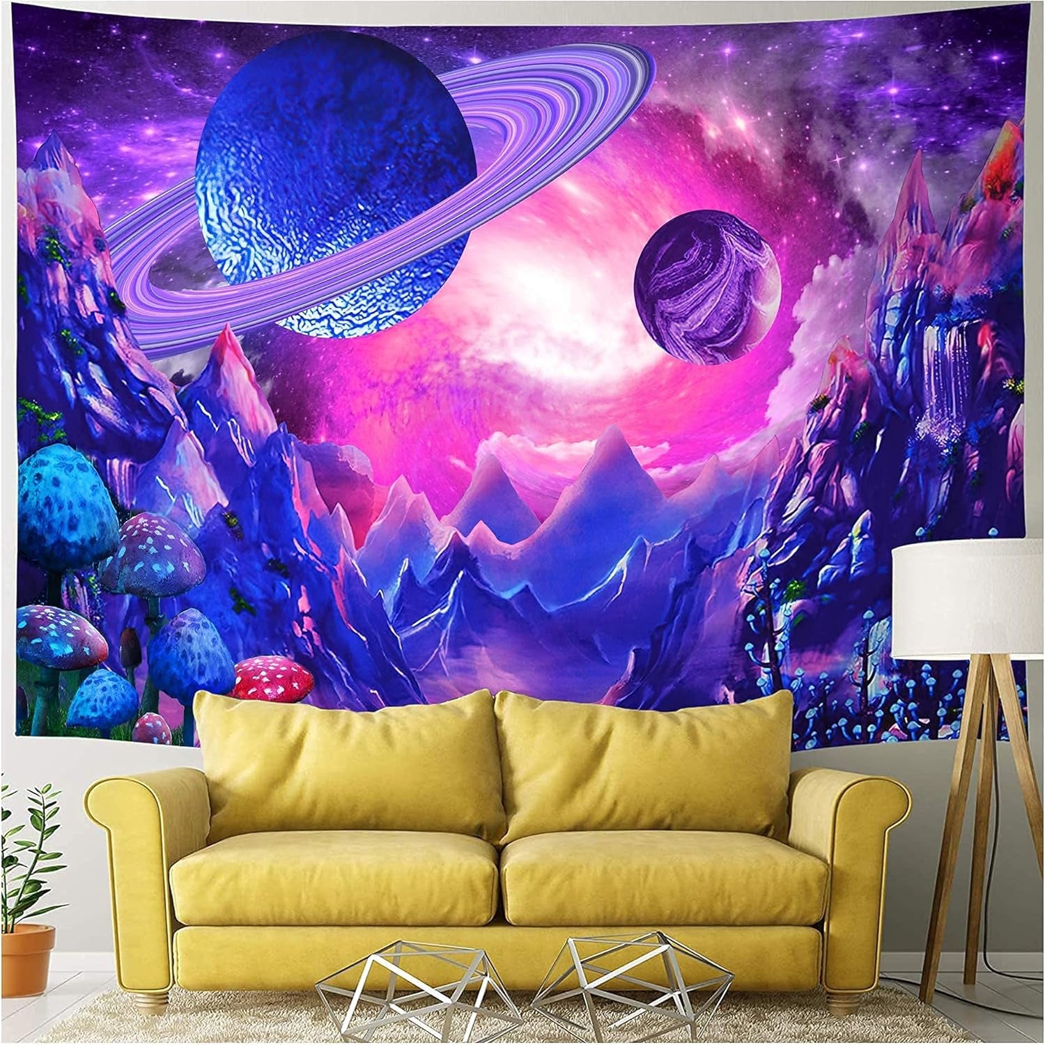 Space Tapestry Trippy Planet Tapestry Psychedelic Mushroom Tapestry Fantasy Galaxy Tapestry Mountain Tapestry Wall Hanging for Bedroom Home Decor (H70.8"×W92.5", Space Tapestry)