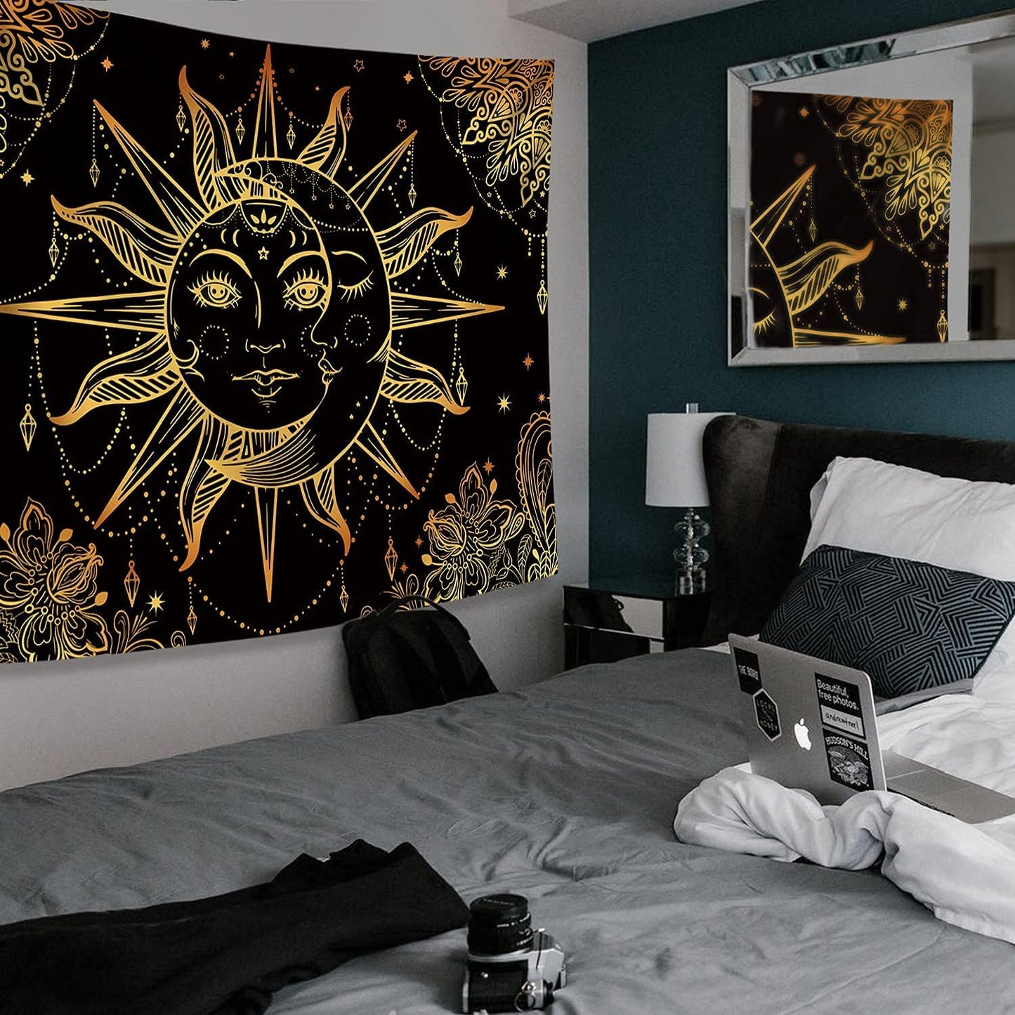 Hippie Sun and Moon Tapestry Bohemian Tapestry Aesthetic Cute Tapestries for Bedroom and Living Room Decor Sun 60×80 Inches