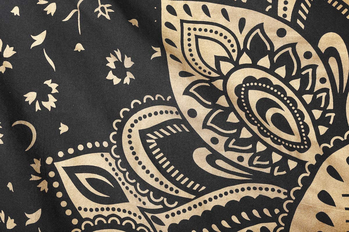 Mandala Tapestry Cotton | Indian Hippie Dorm Bohemian Psychedelic Peacock Mandala | Wall Hanging, Beach Throw, Bedsheet, Table Cover, Yoga Mat | Queen (Black-Gold, 84 X 90 Inch)