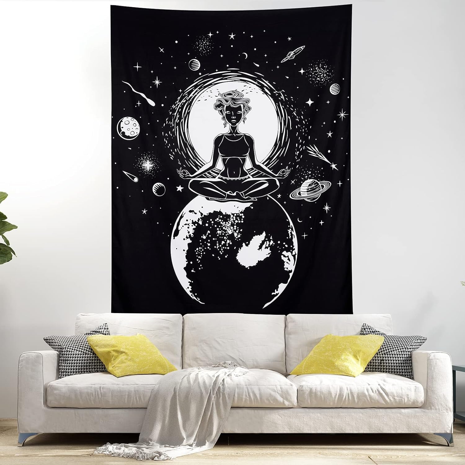 TANGDIAABBCC Black White Tapestry Chakra Yoga Meditation Wall Tapestry Mystic Celestial Space Planet Wall Hanging Tapestry Decoration for Bedroom Living Room Backdrop Dorm Studio Room 51.2ʺ × 59.1ʺ