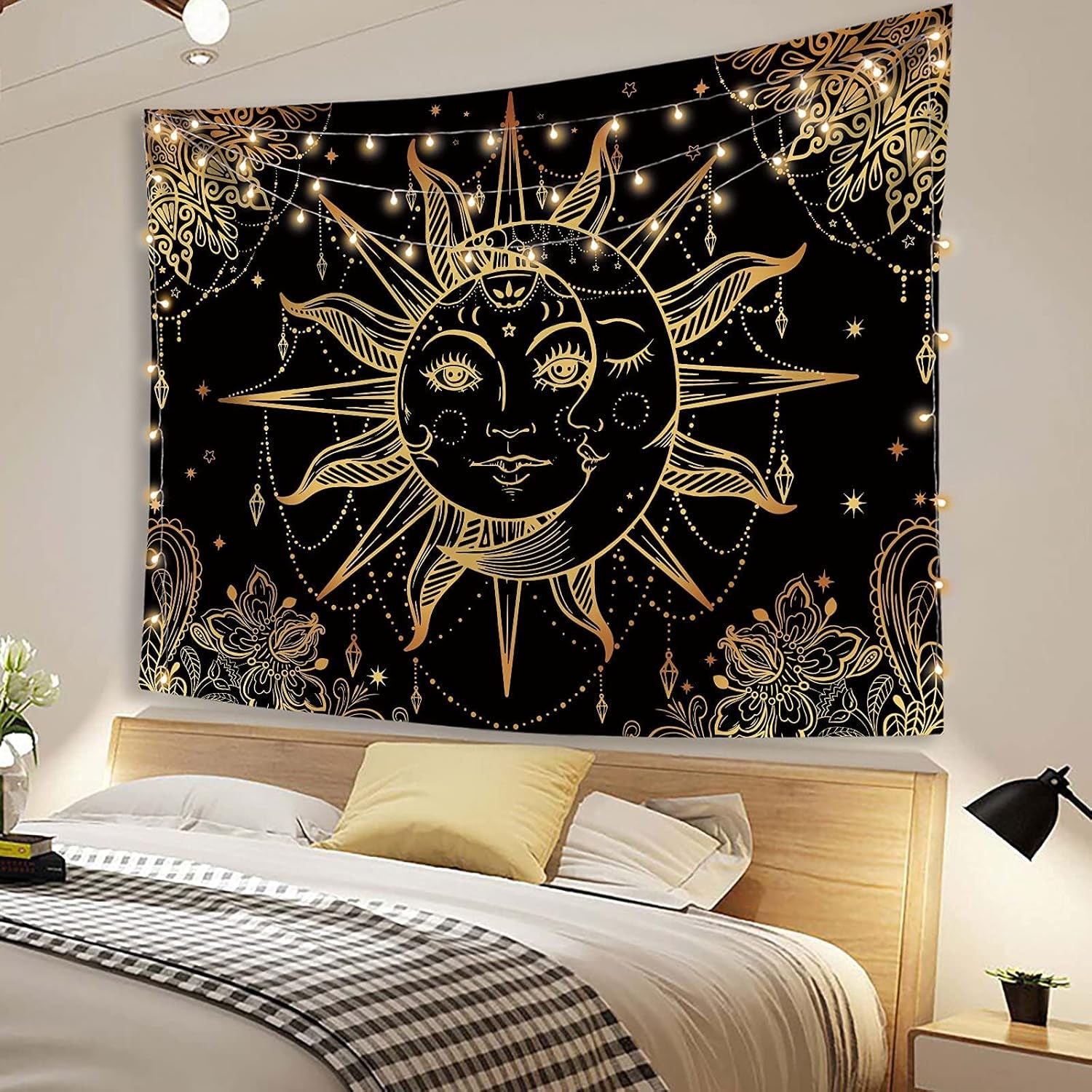 Hippie Sun and Moon Tapestry Bohemian Tapestry Aesthetic Cute Tapestries for Bedroom and Living Room Decor Sun 60×80 Inches