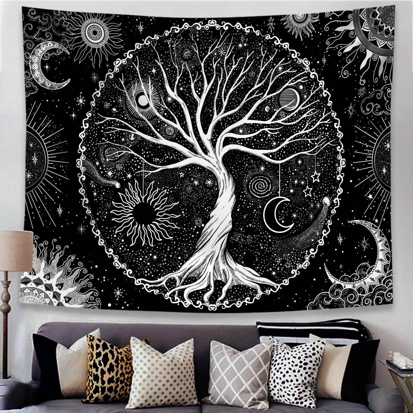 Tree of Life Tapestry Black and White Tapestry for Bedroom Spiritual Aesthetic Tree Tapestries Aesthetic Tapestries Wall Hanging for Bedroom Black 50×60 Inches