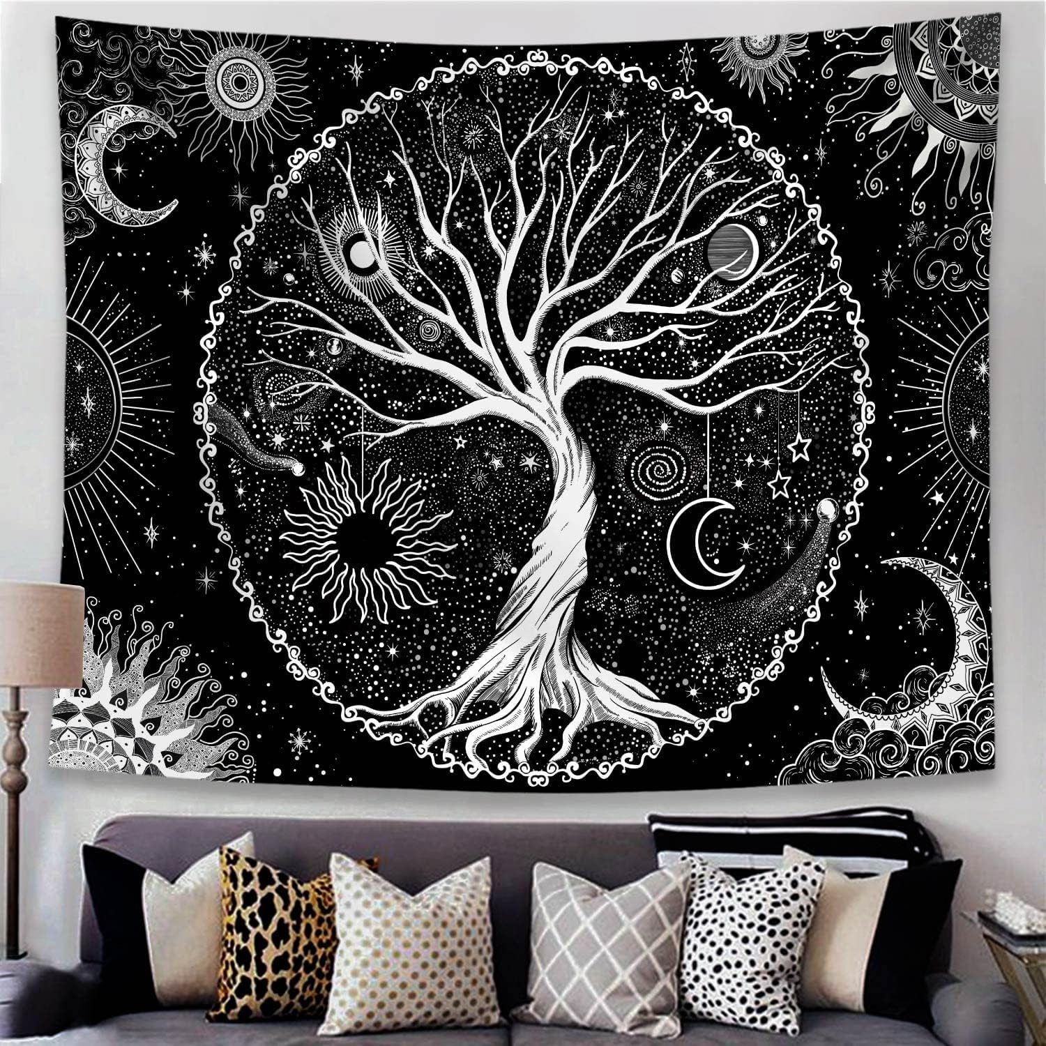 Tree of Life Tapestry Black and White Tapestry for Bedroom Spiritual Aesthetic Tree Tapestries Aesthetic Tapestries Wall Hanging for Bedroom Black 50×60 Inches
