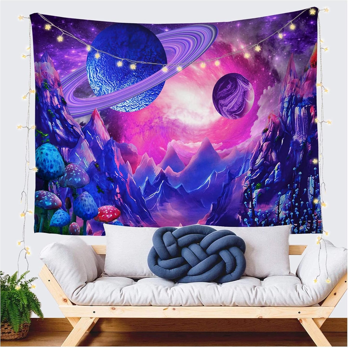 Space Tapestry Trippy Planet Tapestry Psychedelic Mushroom Tapestry Fantasy Galaxy Tapestry Mountain Tapestry Wall Hanging for Bedroom Home Decor (H70.8"×W92.5", Space Tapestry)