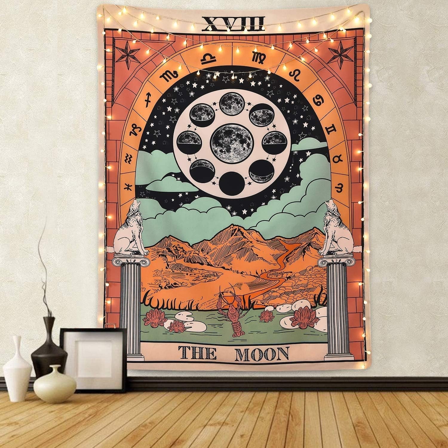 Abilly Sevenstars Tarot Tapestry the Moon Tapestry the Star Tapestry Moon Tarot Tapestry Medieval Europe Divination Tapestry Wall Hanging Mysterious Tapestries for Room
