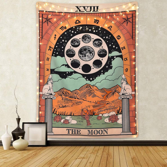 Abilly Sevenstars Tarot Tapestry the Moon Tapestry the Star Tapestry Moon Tarot Tapestry Medieval Europe Divination Tapestry Wall Hanging Mysterious Tapestries for Room