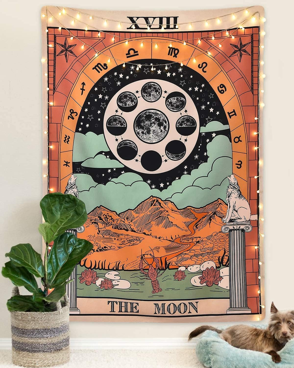 Abilly Sevenstars Tarot Tapestry the Moon Tapestry the Star Tapestry Moon Tarot Tapestry Medieval Europe Divination Tapestry Wall Hanging Mysterious Tapestries for Room