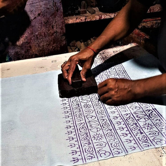 OM Hand Block Bhakti Yoga Prayer Sanskrit Hindu Mantra Shawl