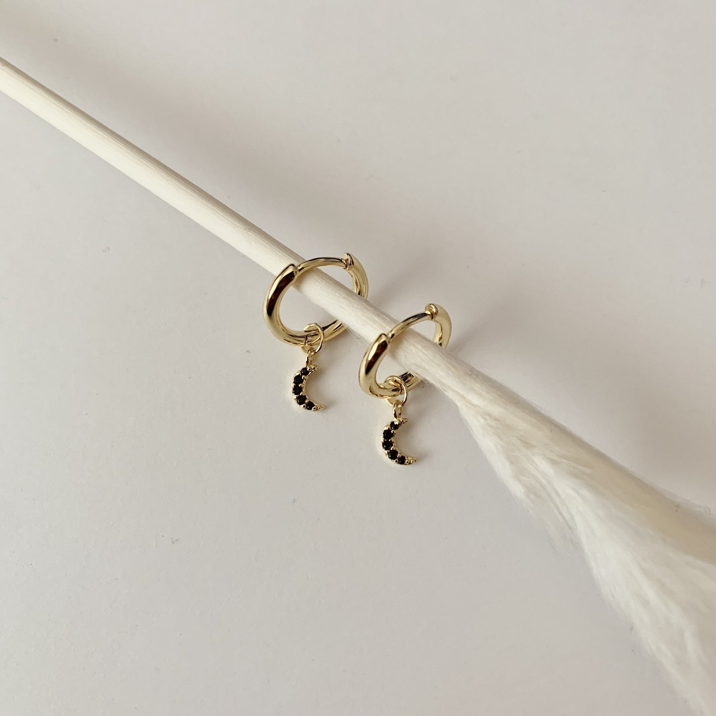 Selene Moon Drop Earrings- Black Zirconia